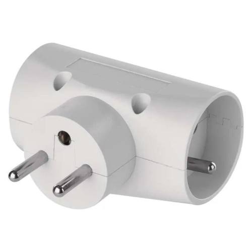 Rozbočovacia zásuvka 2× guľatá + 1× plochá, biela/ 250V