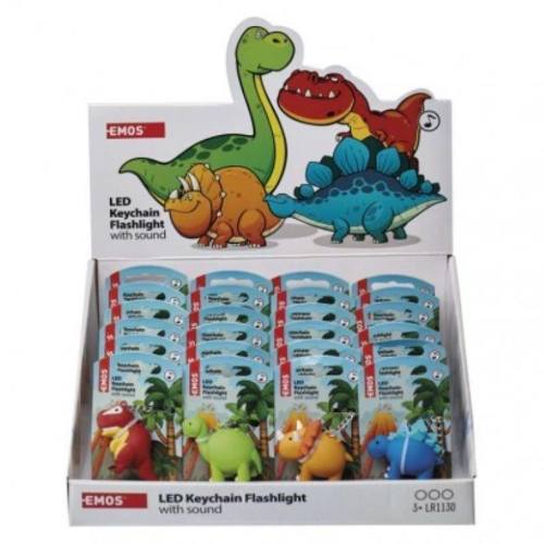 Prívesok - svietidlo LED, dinosaury/zvuk, 24 ks