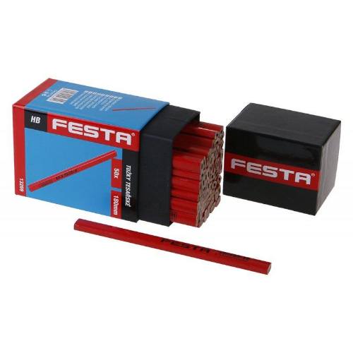 Ceruzka tesárska HB, červený lak, 180 mm, v krabičke, FESTA