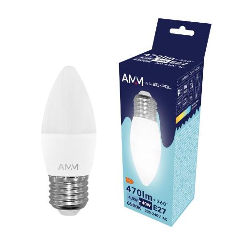 Žiarovka AMM-E27-C37-4,9W-CW