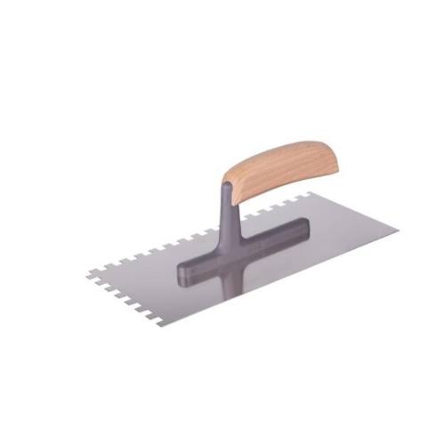 Hladítko nerez, zub 8x8 mm, 270 mm, dřevěná rukojeť s polyamidovou patkou