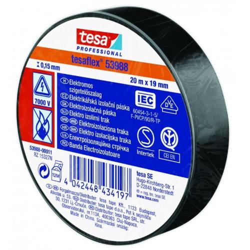 Levně Páska elektroizolační PVC 53988, IEC, 20 m x 19 mm, černá, TESA