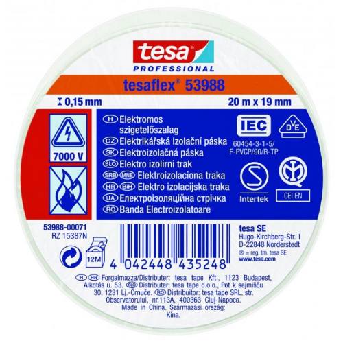 Levně Páska elektroizolační PVC 53947, IEC, 20 m x 19 mm, bílá, TESA