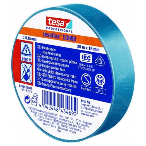 Levně Páska elektroizolační PVC 53947, IEC, 20 m x 19 mm, modrá, TESA