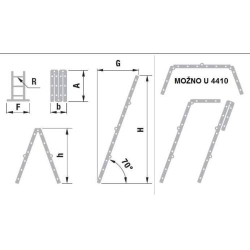 Rebrík kĺbový, P 4 x 3 priečky, 0,95 m, 1,70 m, 3,29 m, ALVE 4410