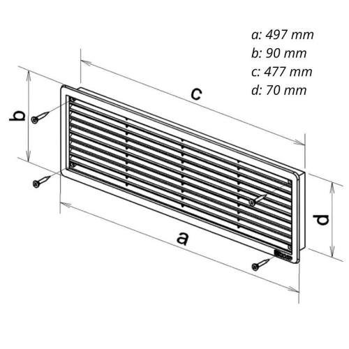 Mřížka větrací dveřní VMD, 500 x 90 mm, 2 ks, bílá 0201