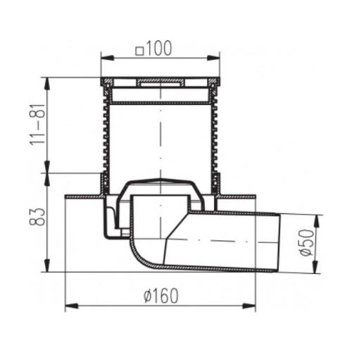 Levně Vpusť podlahová boční PVB 100 x 100 mm PR/DN 50 mm, bílá 0515