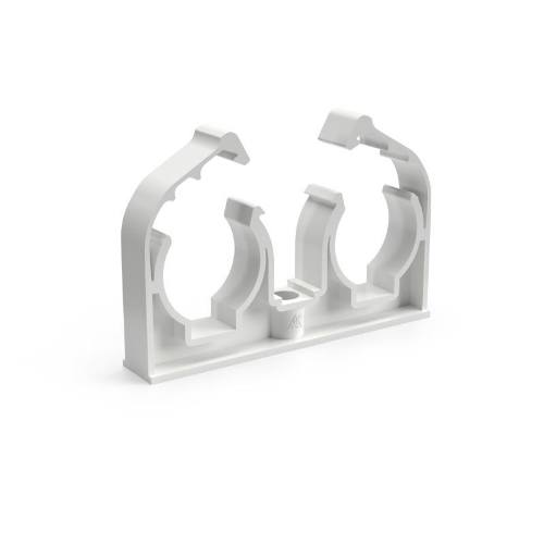 Příchytka D 2 x 28 s klipem bílá, 50 ks