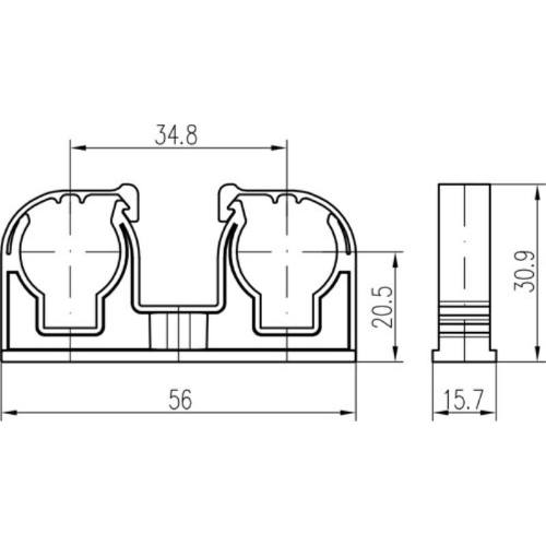 Příchytka D 2 x 15 s klipem a maticí M6 bílá, 50 ks