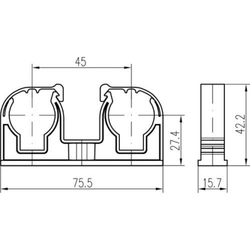 Příchytka D 2 x 22 s klipem a maticí M6 bílá, 50 ks
