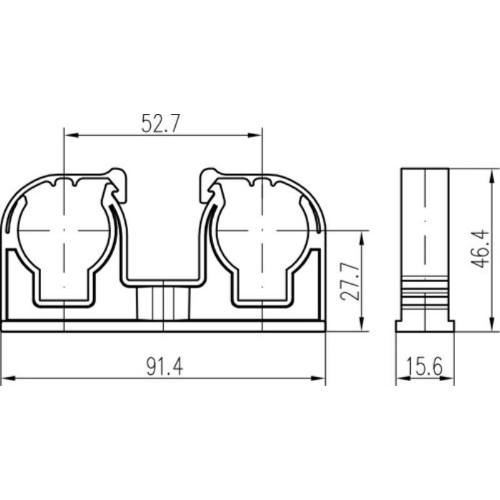 Příchytka D 2 x 28 s klipem a maticí M6 bílá, 50 ks