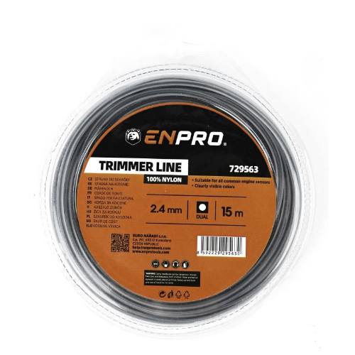 Struna do sekačky, 2,4 mm x 15 m, čtverec s nylonovým středem, ENPRO