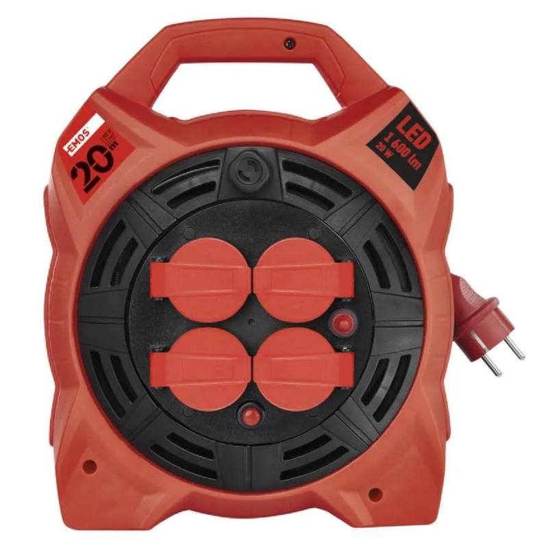 Kabel prodlužovací, buben 4Z s LED reflektorem 20m / 230V, 4 zásuvky, guma