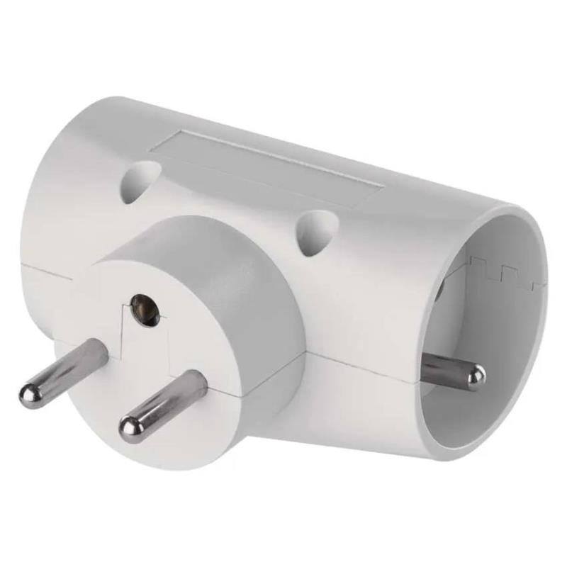 Rozbočovacia zásuvka 2× guľatá + 1× plochá, biela/ 250V