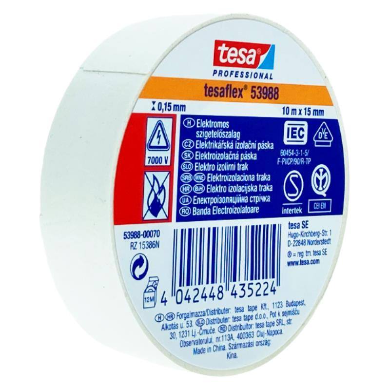 Páska elektroizolačná PVC 53988, IEC, 10 m x 15 mm, biela, TESA