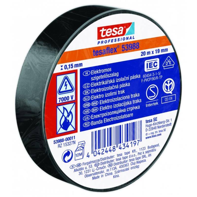 Páska elektroizolačná PVC 53988, IEC, 20 m x 19 mm, čierna, TESA