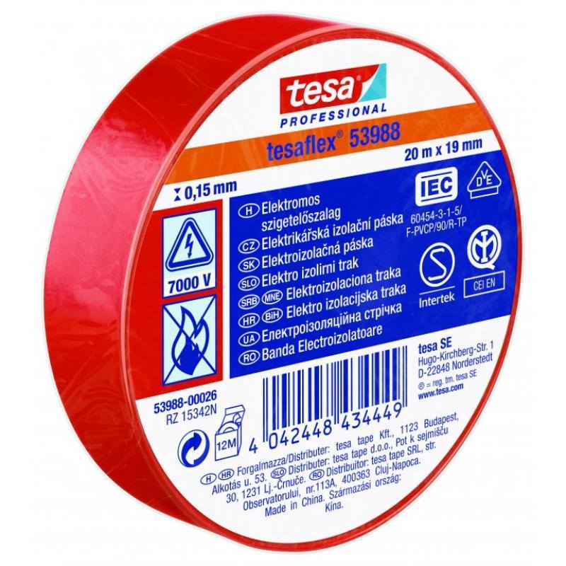 Páska elektroizolačná PVC 53947, IEC, 20 m x 19 mm, červená, TESA