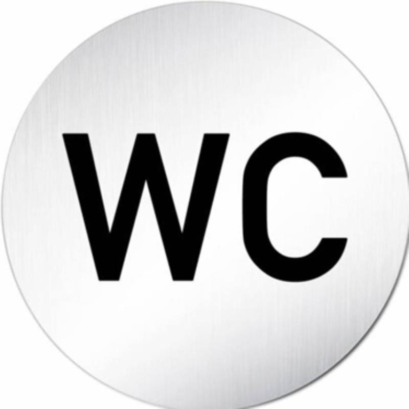 Znak rozlišovací "WC", Ø 75 mm, samolepiaci, nerez