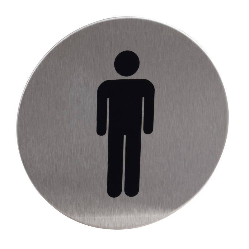 Znak rozlišovací "WC-muži", Ø 75 mm, samolepiaci, nerez