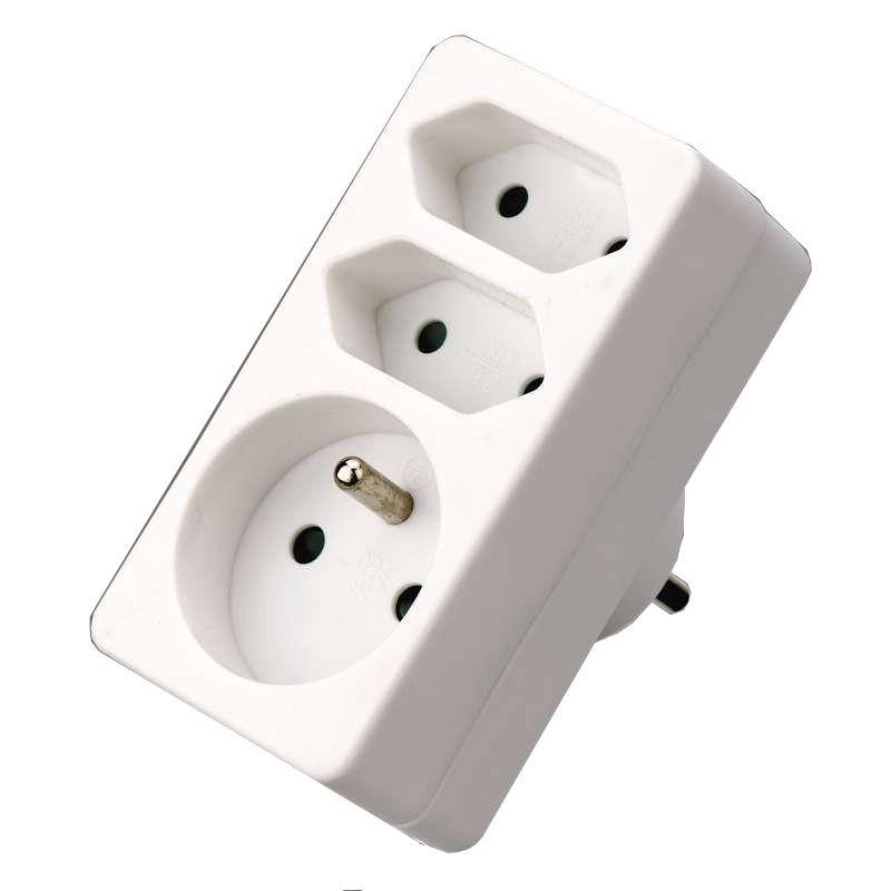 Zásuvka rozbočovacia, 2x plochá + 1x guľatá