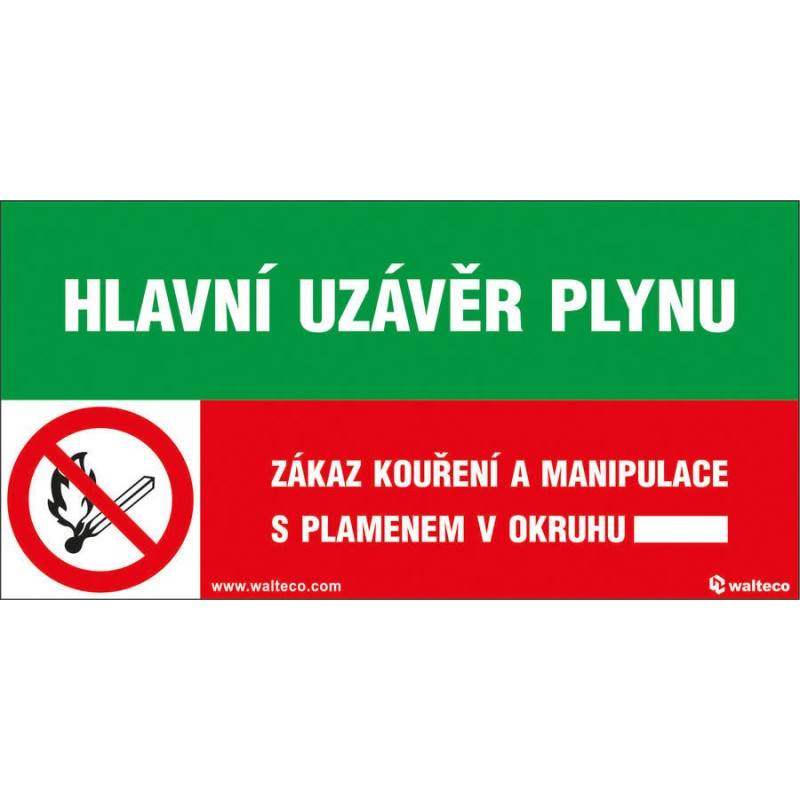 Hlavní uzávěr plynu. Zákaz kouření.., Samolepka, formát 75x150 mm, Samolepicí